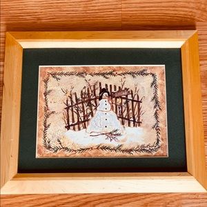 Melting Snowman Matted and framed Cute!Folk Artsy